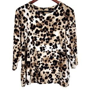 JM Collection Plus Size 0X Super Stretchy Leopard Blouse Shirt Top Business